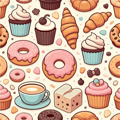 Seamless vector pattern of cakes