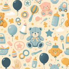 Seamless vector pattern of baby and kids elements