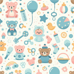 Seamless vector pattern of baby and kids elements
