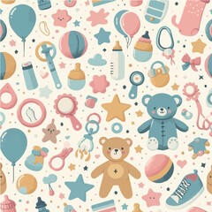 Seamless vector pattern of baby and kids elements