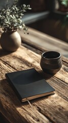 Fototapeta premium Warm Home Interior Scene Featuring Coffee Mug Journal and Natural Decor