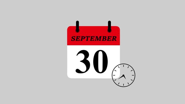 Futuristic Septembar 30 calendar icon featuring dynamic watch animation. High-Resolution motion graphics template for digital scheduling, smart reminders, countdown interfaces, and timeline.