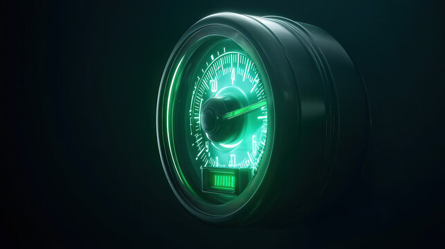 digital household water meter dial spinning rapidly without numeric markings symbolizing hidden leak isolated on dark background 3D render illustration concept scene visual for commercial design