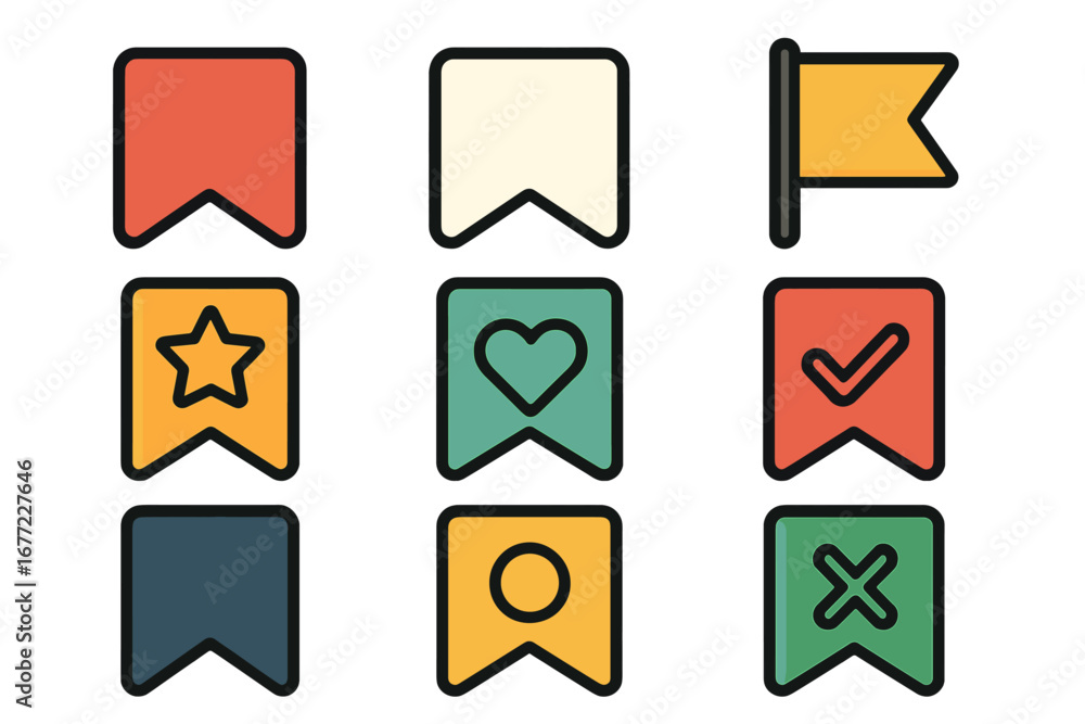 Aufkleber set of bookmark icons for user interface design. vector collection of simple tags, labels, and symbo