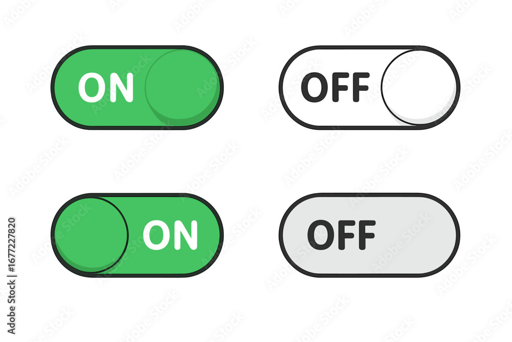 Aufkleber set of vector switch toggle buttons for on and off states. isolated web elements for mobile app inte