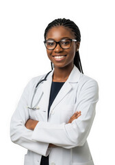 Fototapeta premium Confident Female Doctor in White Coat with Stethoscope