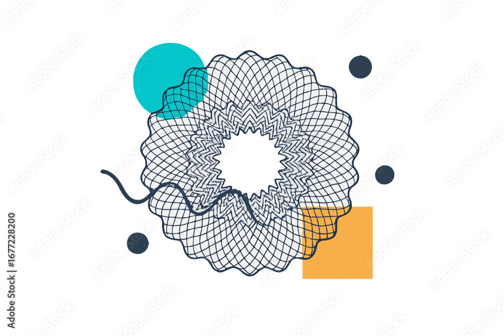 Poster intricate geometric pattern with abstract shapes and bokeh. modern 3d icon set