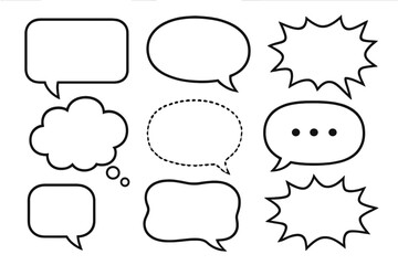 Fototapeta premium Speech bubble vector set for communication. Comic book style dialogue and thought balloons. Message icon, chat symbol, talk box. Thinking, speaking, shouting graphic elements.