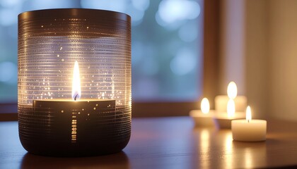 Candle trio in glass holders casting warm cozy glow