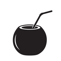 Black Silhouette Coconut Drink with Straw Icon
