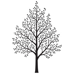 Obraz premium Stylized Black Silhouette of a Leafy Tree with Branches on a White Background