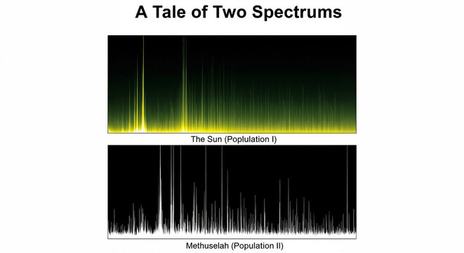 The image shows a black and green graph with the words "A Tale of Two Spectrums" written at the top and bottom. The graph appears to be a representation of a spectrum