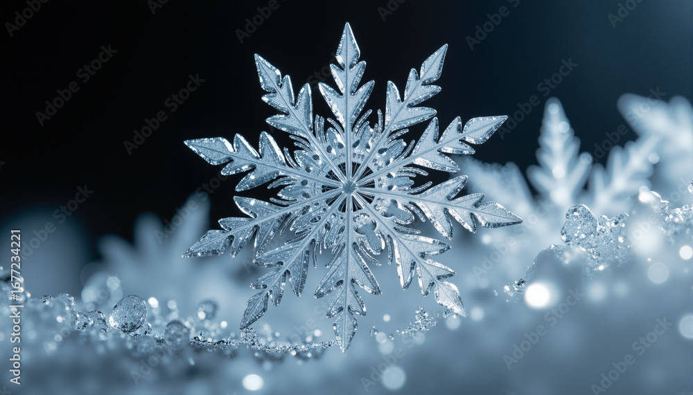Poster the image shows a snowflake on a black background