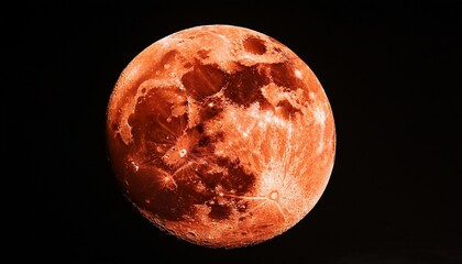 full red moon detailed surface black night sky craters and shadows