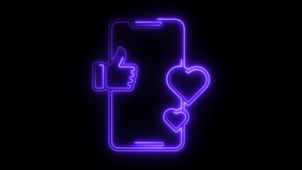Glowing neon mobile dating-app icon isolated on black background. HD Video motion graphic animation 4k - Powered by Adobe