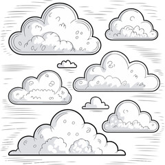 Hand-drawn fluffy clouds against a clear sky, a serene and charming weather element, vector illustration