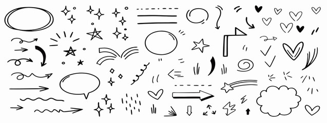 Hand Drawn Doodle Arrows, Stars, Speech Bubbles & More
