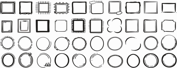 Hand-drawn Square and Round Frames: Border Collection for Design