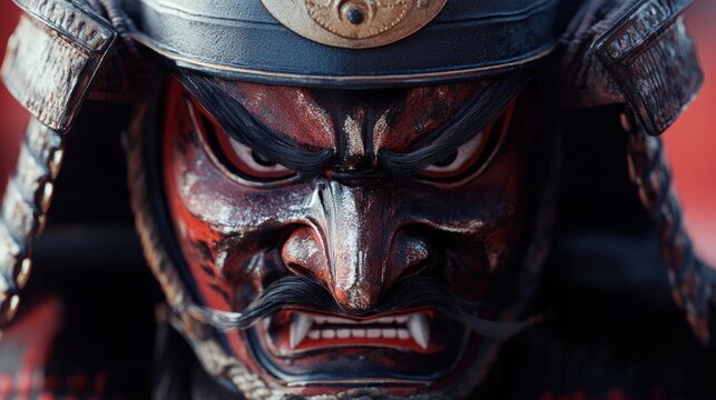 Oni Mask Samurai Helmet Close Up