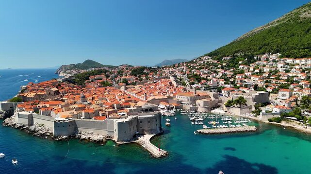 Drone video of the magnificent Dubrovnik in Croatia on the shore of the Adriatic Sea.
