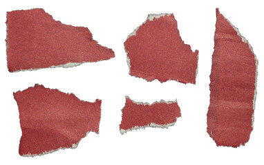 PNG Set of ripped red paper torn pieces on transparent background, paper tear design element