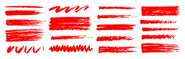 Red Paint Brush Strokes Texture Set: Grunge Design Elements