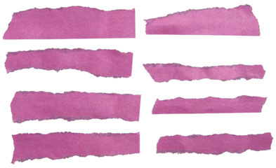 PNG Set of ripped pink paper torn pieces on transparent background, paper tear design element