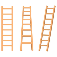 Collection of clean and modern wooden ladders, essential tools for reaching new heights, vector illustration
