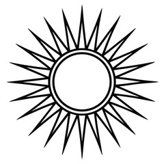 Black Line Art Sun Symbol With Sharp Rays On White Background icon graphic