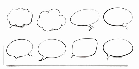 Fototapeta premium Eight Hand-Drawn Speech Bubbles; Blank Comic Book Dialogue Boxes