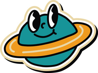 Cute Cartoon Planet Sticker – Smiling Space Character with Rings
