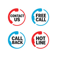 Set of modern contact buttons for customer service including 'Contact Us' and 'Hot Line', vector illustration