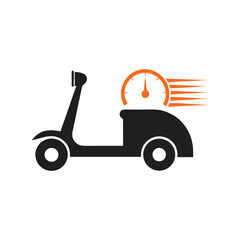 Black scooter with orange speedometer and motion lines fast