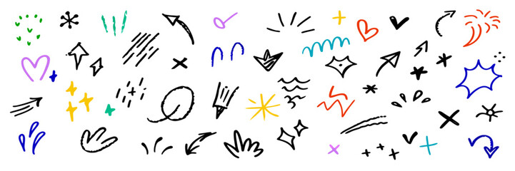 Hand-drawn Doodle Elements: Arrows, Hearts, Stars, and More