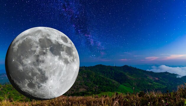 Moon over Mountain Peaks at Night