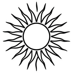 Black Line Art Sun With Wavy Rays On White Background symbol icon