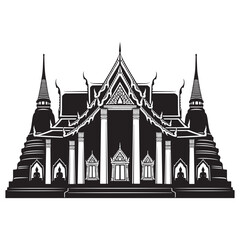 Obraz premium An elegant black silhouette of the Grand Palace, a major architectural landmark in Bangkok, vector illustration