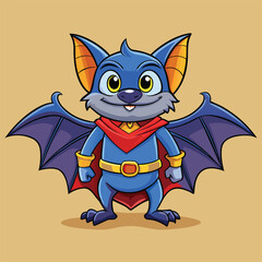 bat wearing a superhero costume flies through the night with a flowing cape