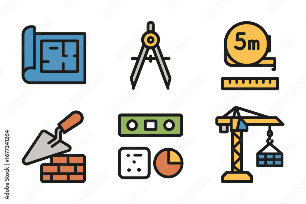 Fototapete a set of construction tools and a ruler with the number 5.m on it. the tools include a hammer, a lev