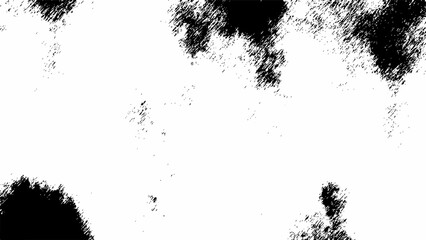 Black and white grunge texture with scattered, grainy patches with ink splatters or sprayed paint on a rough surface. Chaotic, distressed effect, ideal for artistic backgrounds, overlays.