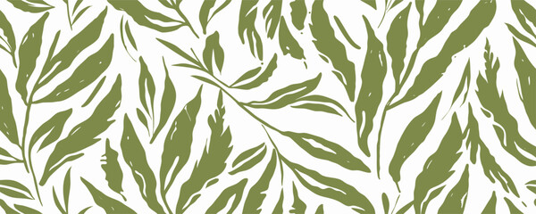 Olive Green Leaf Pattern Seamless Design