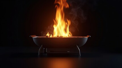 Glowing barbecue flames with smoke grill fire