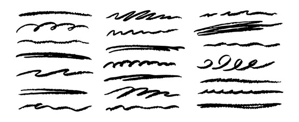 Hand-drawn Underline Set: Wavy, Straight, Scribble Brush Strokes