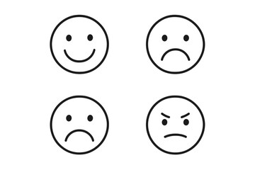 Fototapeta premium Emotions line icon set. Happy, sad, angry face outline. Vector smile emoticons for customer feedback, satisfaction rating, mood survey and user reaction concept.