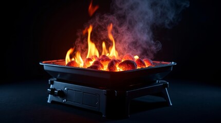 Glowing Coals Flames Smoke barbecue grill