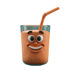 Playful Cartoon Orange Juice with Funny Smiling Face and Straw on Transparent Background