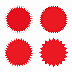 Four Red Starburst Sale Price Labels, Discount Tags