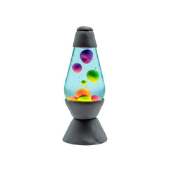 Retro Style Lava Lamp with Multiple Colored Wax Bubbles on Transparent Background