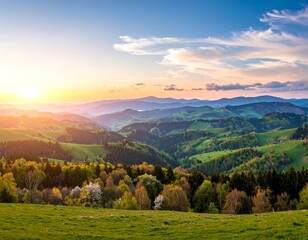Obraz premium Mountain Sunset Panorama View
