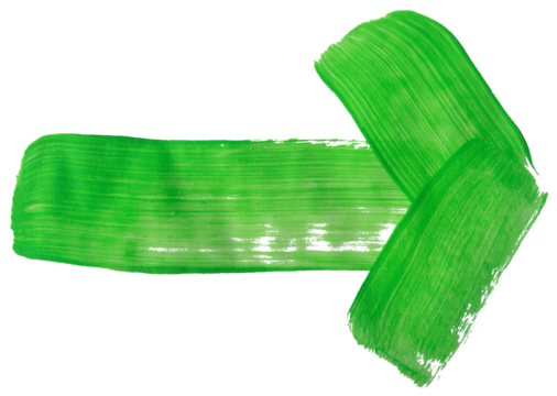 Green brush stroke paint arrow isolated on transparent background
